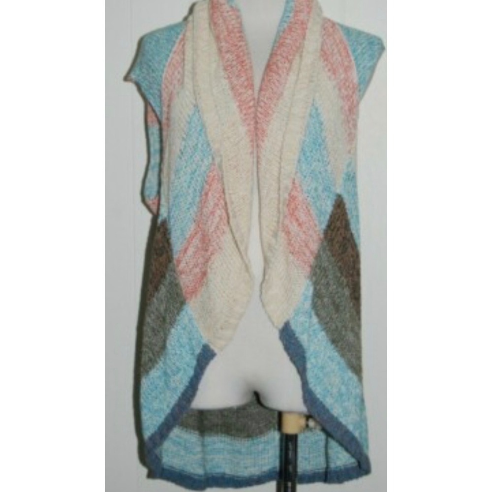 Cabi‎ Multi Color Striped Sleeveless Cardigan Vest Shawl Collar Medium 0066